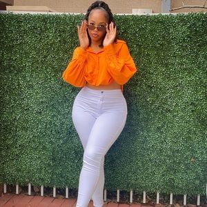Orange long sleeve crop top